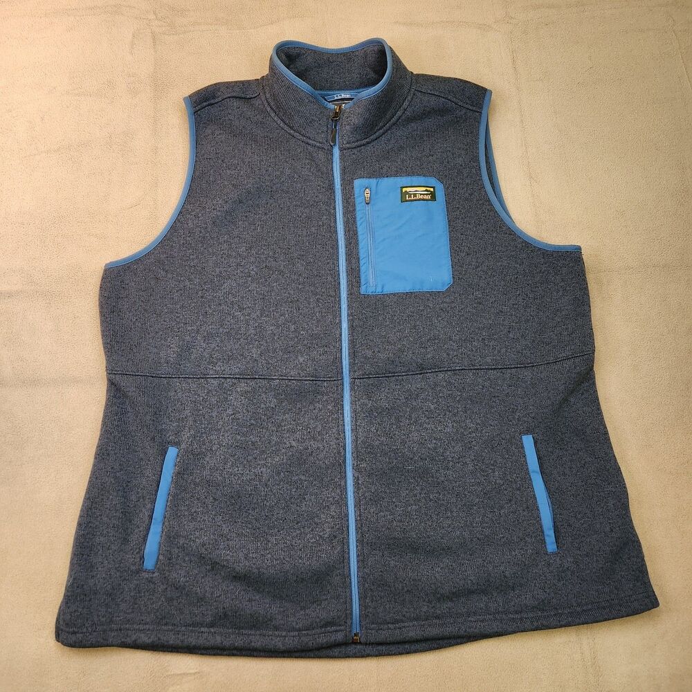 L.L. Bean Sweater Fleece Vest‎ Women's 3X Plus Blue Sleeveless Full Zip Pockets